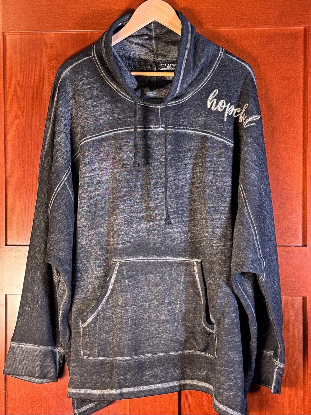 Lane Bryant Hopeful Cowl Neck Pullover Sweatshirt 22/24 Black Acid Wash